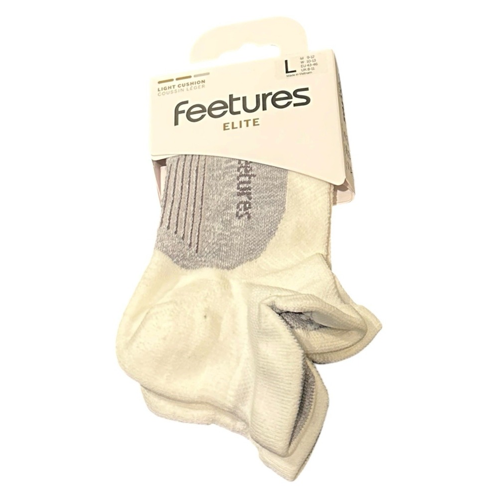 Feetures Elite Socks Mens Large 9-12 White Light Cushion No Show Running 1 Pair - Picture 2 of 7